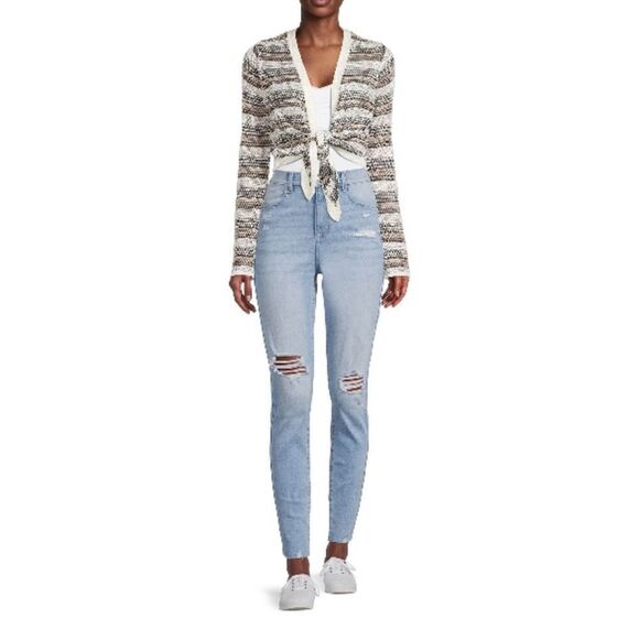 Women’s Juniors Super High Rise Curvy Slim Destructed Denim Jeans Pants Size 9 - Picture 2 of 5